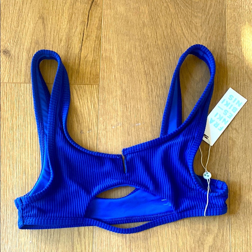 Frankies bikinis cole bikini blue ribbed top NWT NEW